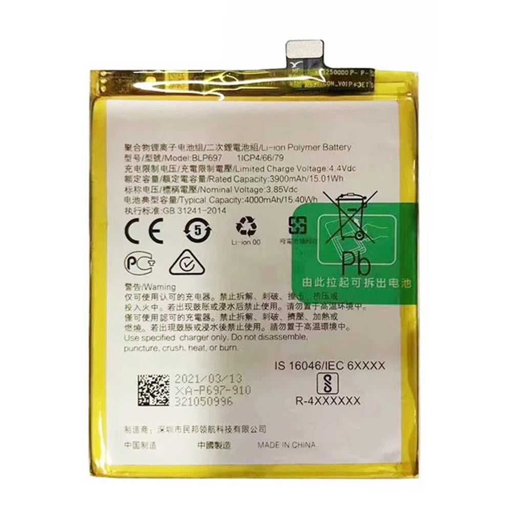 For Oppo F11 Pro 3.85V 3900mAh Li-ion Polymer Battery Assembly Part (Encode: BLP697) For Oppo F11 Pro 3.85V 3900mAh Li-ion Polymer Battery Assembly Part (Encode: BLP697)